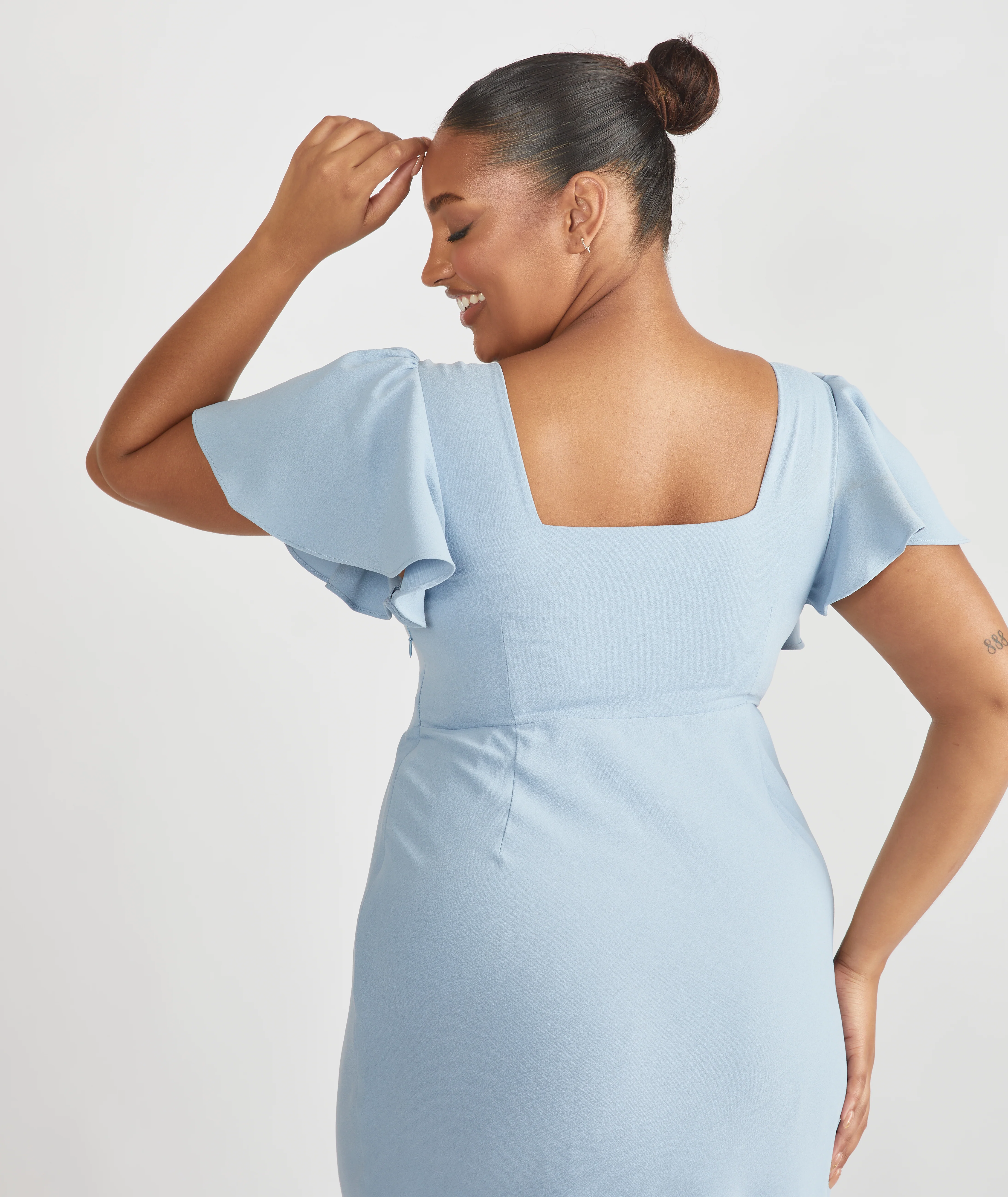 Square Neck Crepe Bridesmaid Dress - Pale Blue - Image 6